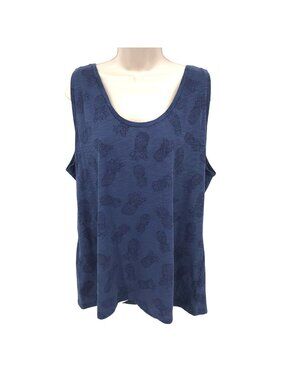 Gap Body Womens Blue Pineapple Print Scoop Neck Tank Top Size XL